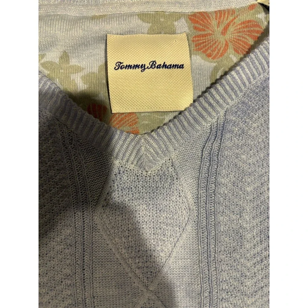 Tommy Bahama Sweater Mens XL Light Blue V-Neck Cable Knit Pullover